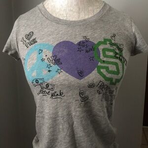 Gray Graphic Tee with Peace and Love Design